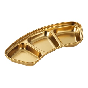 304不锈钢扇形蘸料碟金色调味碟火锅烤肉酱泡菜两格三格商用餐具