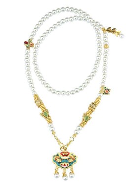 合金珍珠圆珠女新中式复古项链长