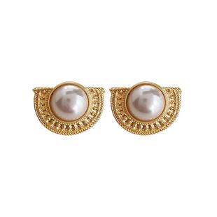 复古vintage时尚耳环小众气质中古风耳钉古着高级感珍珠耳饰女