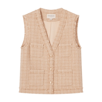 Goodland美地2024春季新款无袖背心维希格纹花纱马甲