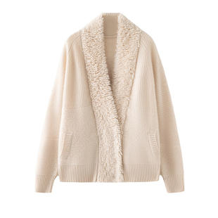 出自名门！精髓~重磅加厚V领山羊绒开衫女纯羊绒毛衣针织开衫外套