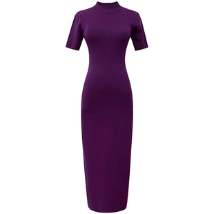 显瘦条纹针织连衣裙夏季新款轻熟风高级感半高领短袖小个子包臀裙