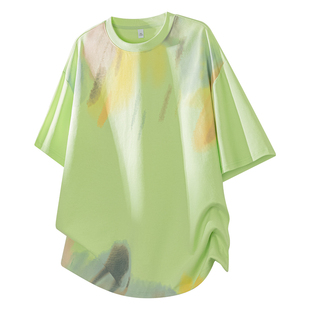 夏季穿搭短袖美式高街风的扎染设计青少年落肩袖潮流感舒适百搭t
