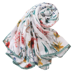 180*90cm长围巾绵软质感花朵清新春秋民族风旅游拍照装饰披肩护颈