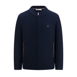 Navigare意大利小帆船黑色针织夹克男秋季新品通勤立领开衫外套