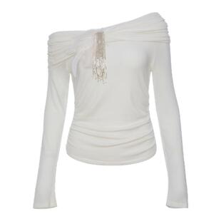 Clink Clunk2025秋季新款羽毛流苏上衣女设计感简约长款通勤上衣