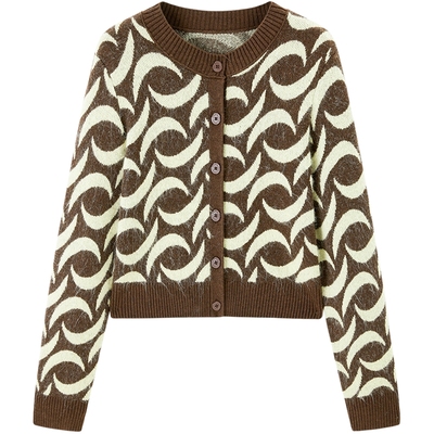 太平鸟冬季合体纹样开衫休闲圆领针织衫A3EDE4490