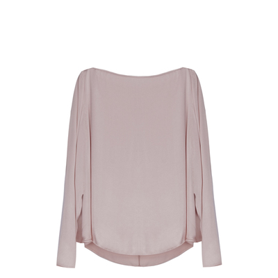 后构想烟粉色极简宽松长袖上衣