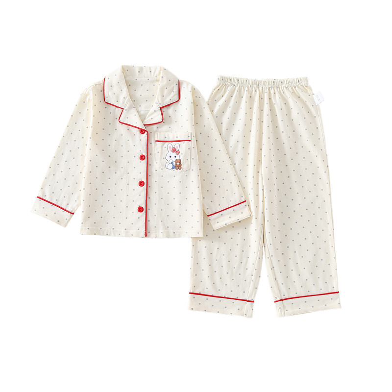 儿童睡衣开衫家居服全纯棉翻领套家居服套装