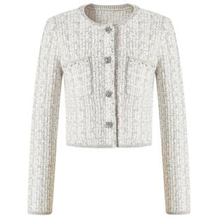 MOISSAC摩萨克冬绵羊毛手工钉钻织带香风针织开衫上衣女