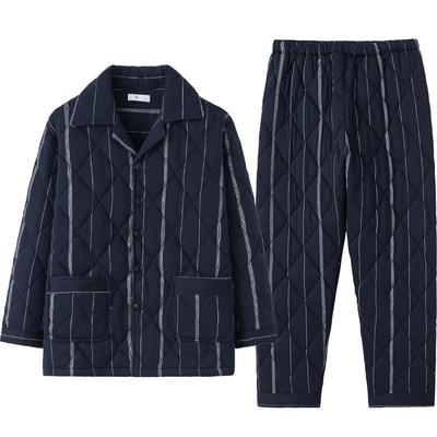 男士睡衣男秋冬款加厚纯棉夹棉袄冬季全棉加棉服可外穿家居服套装