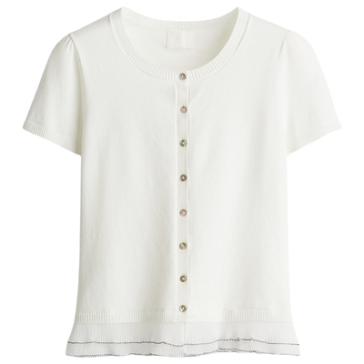 HM女装毛针织衫2025年冬季新款圆领柔软细密针织褶边开衫1309912