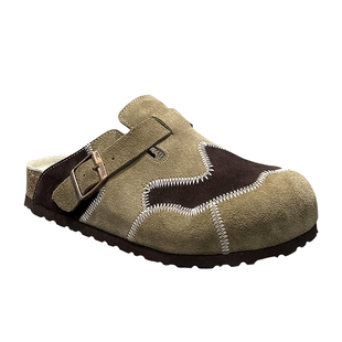 勃肯鞋男款2025新款软木包头拖拼色一脚蹬半拖鞋真皮复古外穿拖鞋