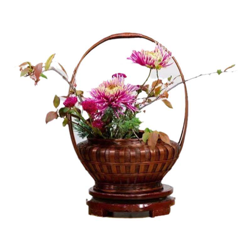 中式插花手提花篮子复古竹编花器