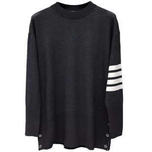 tb潮牌毛衣男针织衫开衫条纹圆领长袖纯棉潮流韩版刺绣宽松连帽潮