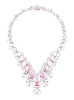 法式奢华重工粉钻新娘晚宴礼服项链耳环套装高级感舞会晚装锁骨链