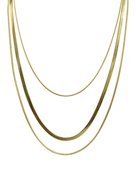 钛钢蛇骨女双层素链金色链条项链