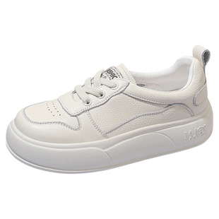 头层牛皮厚底小白鞋女秋一脚蹬轻便增高镂空女鞋运动休闲透气板鞋