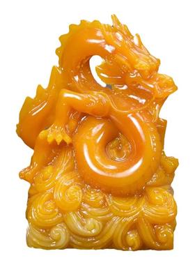 仿田黄石镇宅中式办公区摆件盘龙