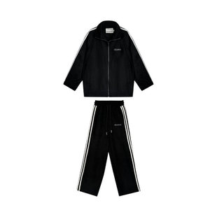 CIZZLEMORE 撞色拼接麂皮绒棒球服三道杠立领直筒宽松长裤套装女