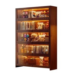 实木书架客厅展示柜家用靠墙防尘带门书柜手办痛柜收纳落地储物柜