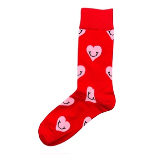 happysocks红色袜子女卡通马年中筒袜本命年喜庆潮袜纯棉新年袜子