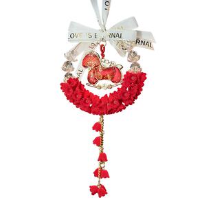 2026新款汽车挂件铃兰花宋锦小马车载后视镜吊坠高级感车内挂饰女