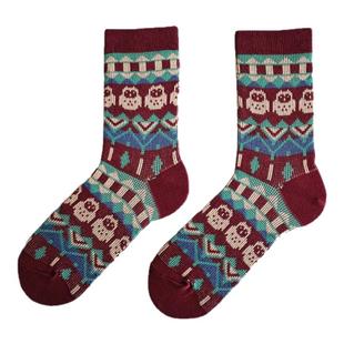 秋冬季复古袜子女棉质中筒动物外贸出口日系双针双路米白长袜潮流