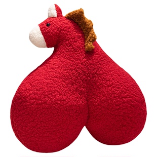 中国风马年玩偶拍马屁抱枕公仔毛绒玩具活动礼物沙发靠垫装饰摆件