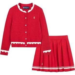 暇步士童装女童套装25秋冬新款中大童毛衣裙子两件套儿童新年套裙