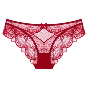 维多利亚性感红色蕾丝内裤女超薄款火辣骚透明诱惑低腰三角裤大码