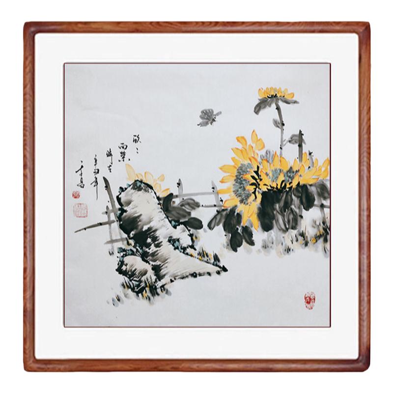 向日葵花手绘背景写意风定制国画