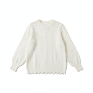 白色花边半高领蕾丝打底衫女春秋新款加厚保暖宽松内搭针织衫上衣