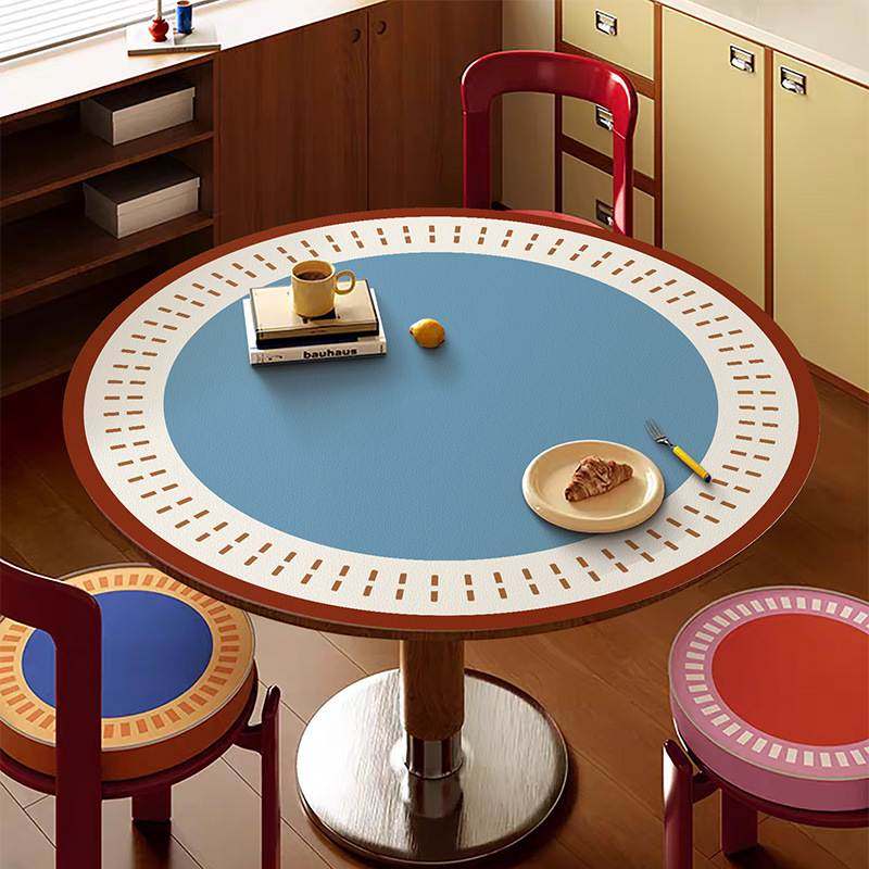 家用圆桌桌垫桌布免洗防水圆桌阳台垫垫布圆形皮革餐桌茶几防油
