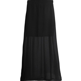 雪纺半身裙长裙超仙夏季新款松紧腰开叉黑纱飘逸性感大码女裤裙