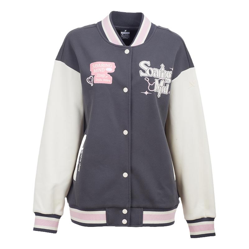 特步棒球服女款2025春季新款正品潮流宽松外套针织衫975128060437