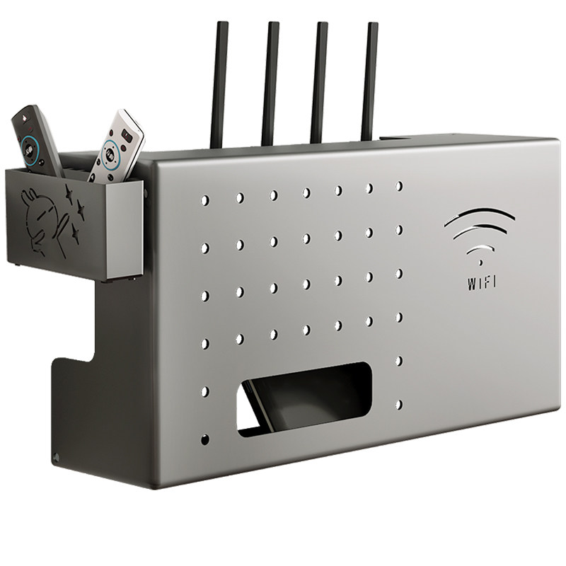 wifi路由器收纳盒壁挂机顶盒金属电视柜墙上置物架神器插排座电线