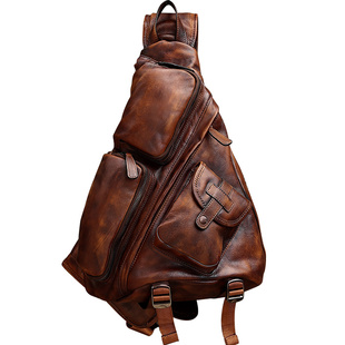 HANMIISB6伞兵 牛皮三角胸包大容量真皮复古男士单肩斜挎骑行男包