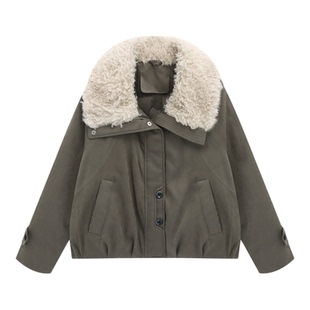 百家好时尚翻领短款白鸭绒羽绒服女冬季小个子气质感保暖夹克外套