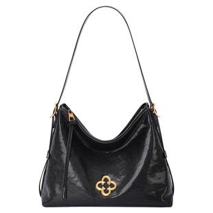 CASSILE卡思乐松涛hobo大容量水晶植鞣牛皮伯爵黑通勤斜挎托特包