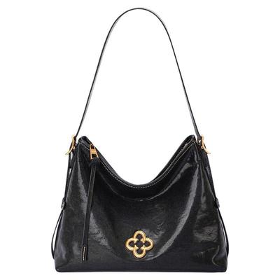 CASSILE卡思乐松涛hobo大容量水晶植鞣牛皮伯爵黑通勤斜挎托特包