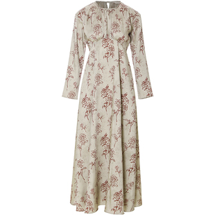 从那以后法式碎花裙长袖连衣裙长款灰色裙子高级感绸缎长裙女春季