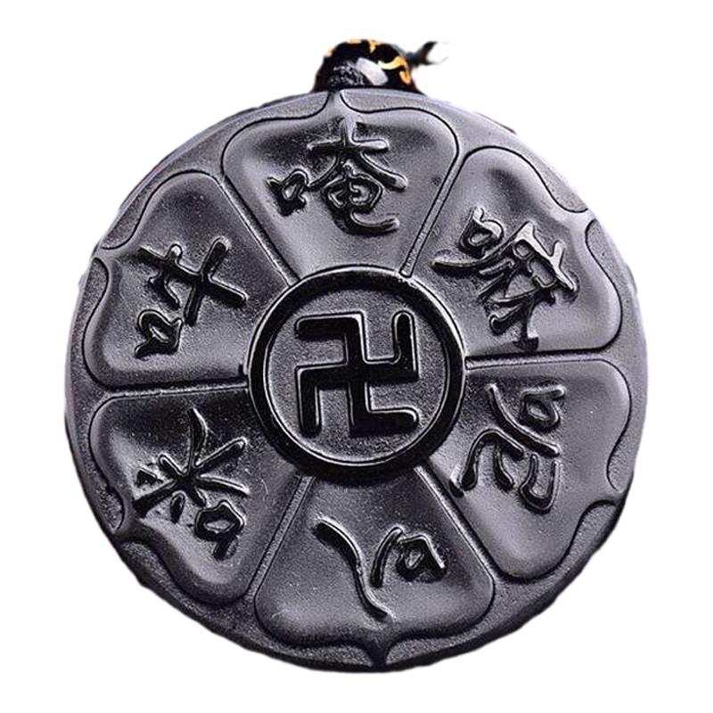 黑曜石项链黑天鹅六字真言吊坠