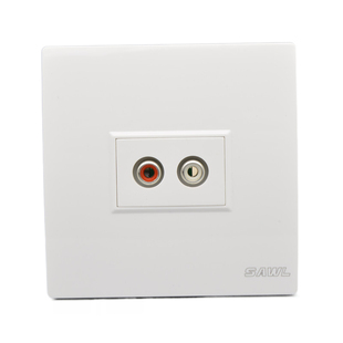 SAWL红白双莲花头音频插座RCA免焊墙插家用86型多媒体AV音频面板