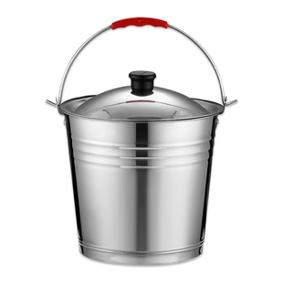 不锈钢水桶手提式加厚幼儿园装饭菜桶垃圾桶带盖油桶铁桶家用消防
