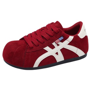 人本内增高德训鞋女2025秋季新款红色设计感小众运动软底轻便板鞋