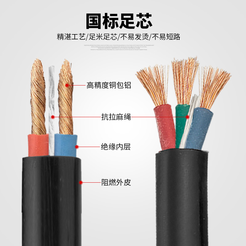 国标电缆线电线家用软线足2/3芯电源线1.5 2.5 4 6平方户外护套线