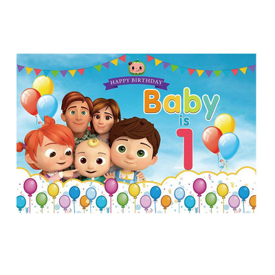 cocomelon生日背景布气球海报