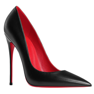 2025春新款12cm黑色红底尖头高跟鞋女细跟法式软皮职业大码单鞋子