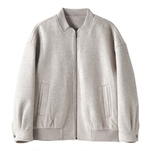 LUUD 短宽版型绵羊毛混纺磨毛肌理毛呢外套棒球领老钱复古夹克男